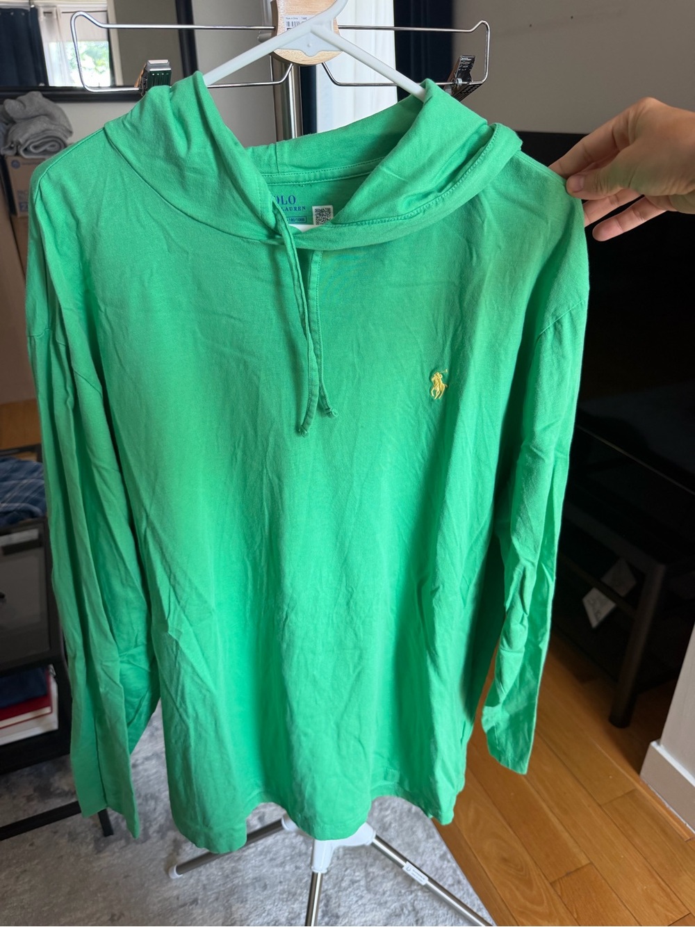 Ralph Lauren Green Hooded Long Sleeve Tee with Yellow Pony